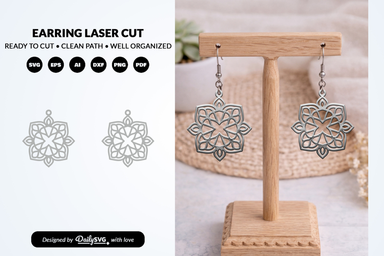 Boho Mandala Earrings SVG - Laser Cut Dangle Jewelry