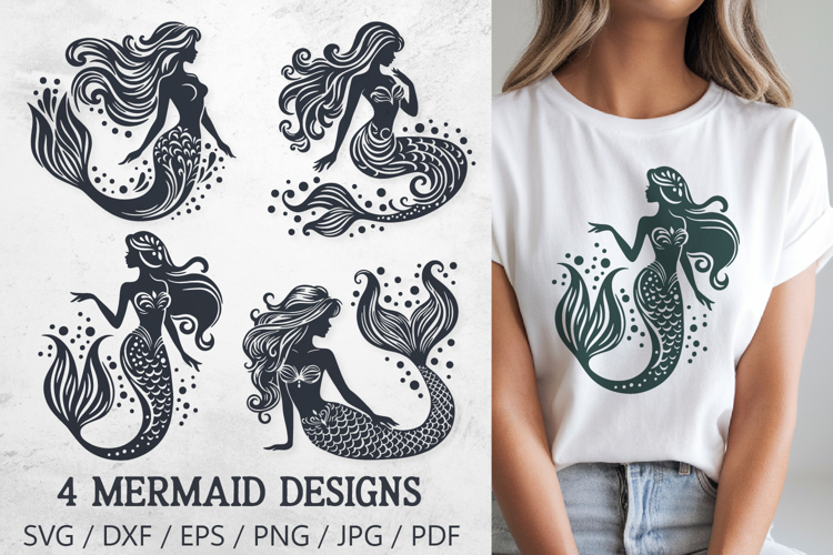 Mermaid Silhouette SVG Cut Files| 4 Magical Mermaid Designs