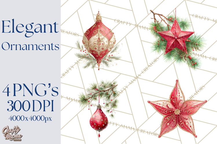 Christmas Ornaments Clipart PNG, Elegant Holiday Decor