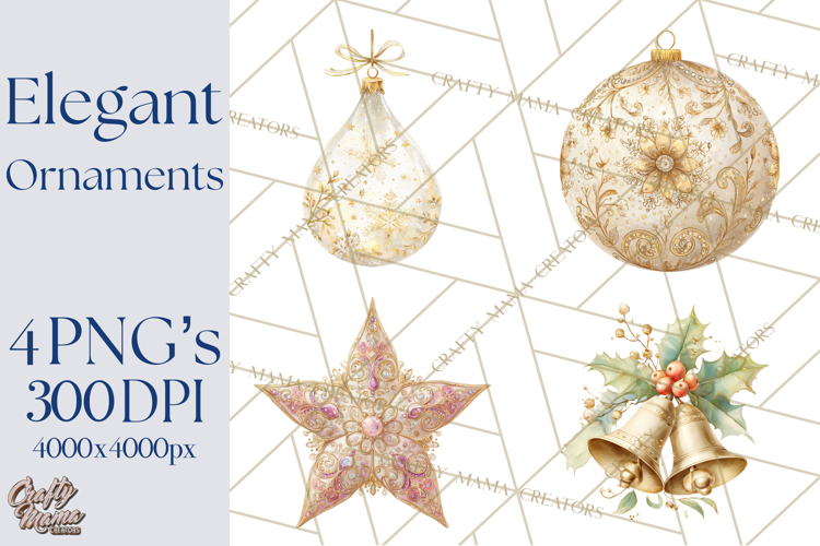 Christmas Ornaments Clipart PNG, Elegant Holiday Decor