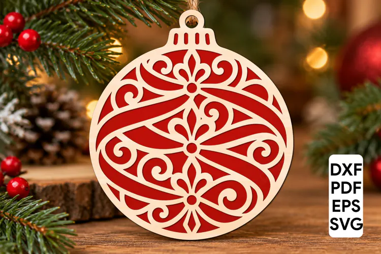 Elegant Swirl Christmas Ornament Laser Cut SVG
