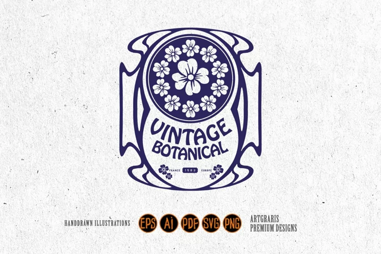 Elegant vintage badge botanical ornament monochrome svg