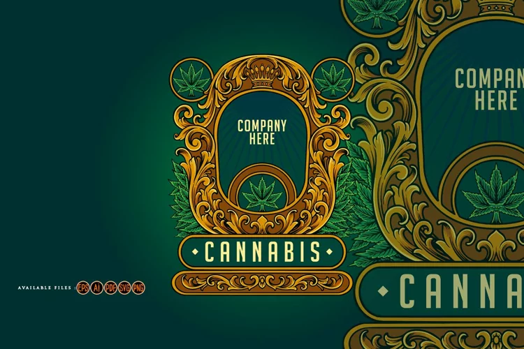 Elegant vintage cannabis crown badge with flourish ornate
