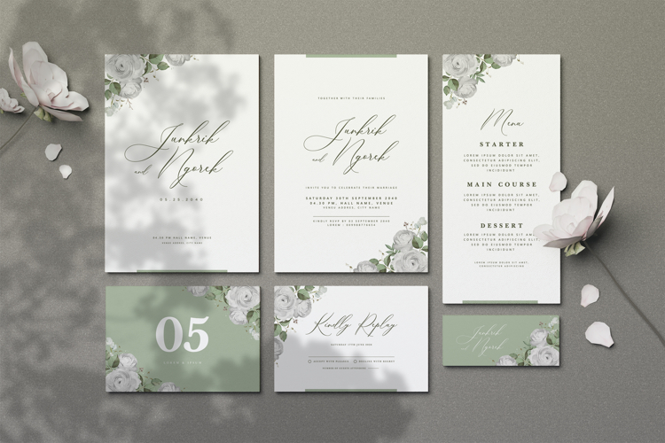 elegant wedding invitation card with roses watercolor