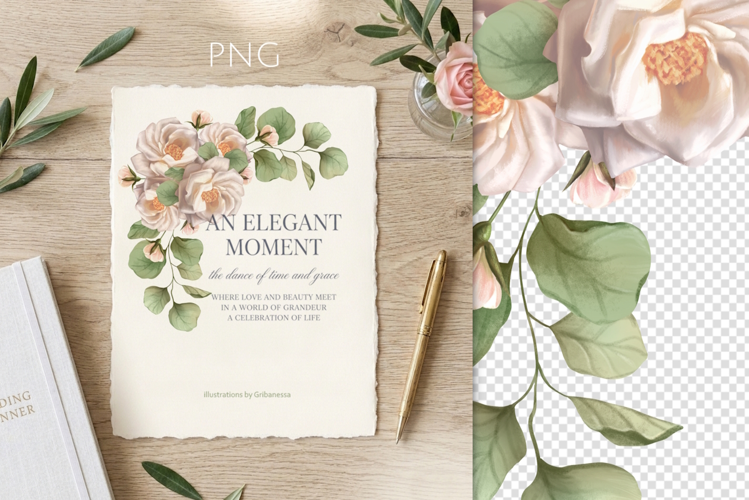 Elegant White Rose Floral Corner PNG