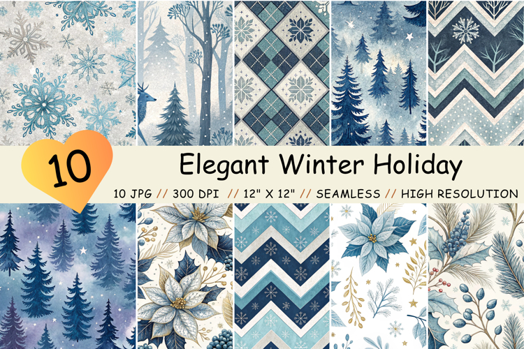 Elegant Winter Holiday Pattern Set, Cozy Snowflake