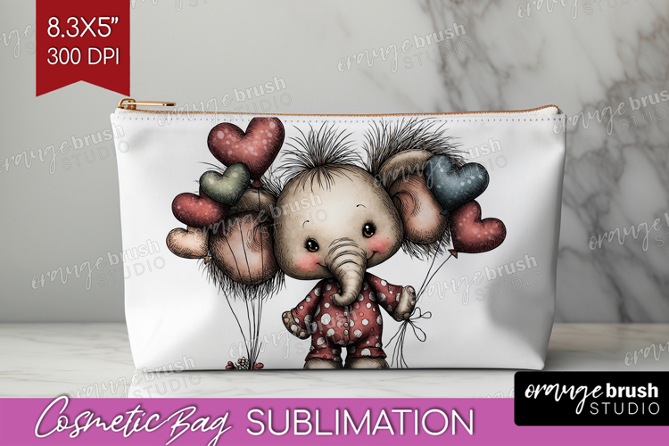 Elephant Valentine Cosmetic Bag Whimsical Animal Makeup Bag