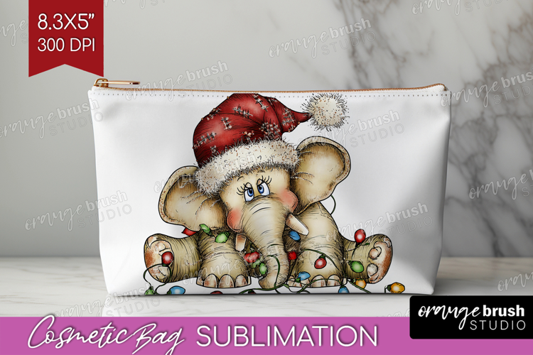 Elephant Tangled In Christmas Lights Cosmetic Bag Funny Xmas