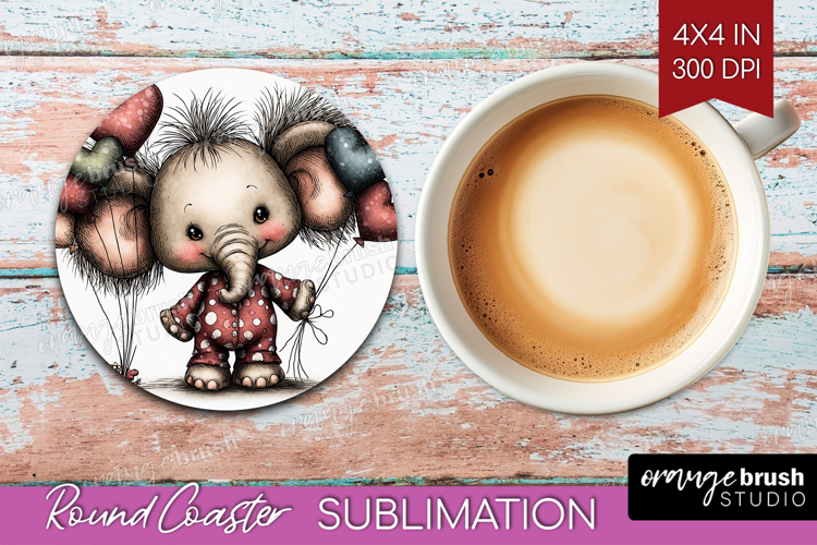 Elephant Valentine Round Coaster Whimsical Animal Coaster