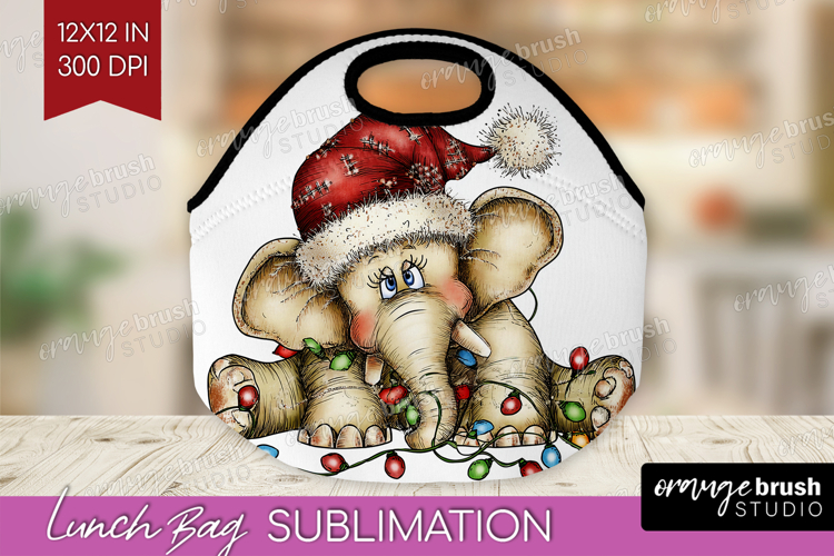 Elephant Tangled In Christmas Lights Lunch Bag Funny Xmas