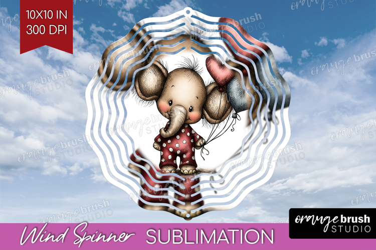 Elephant Valentine Wind Spinner Sublimation PNG Whimsical