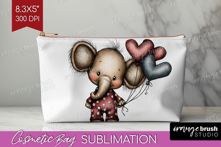 Elephant Valentine Cosmetic Bag Whimsical Animal Makeup Bag