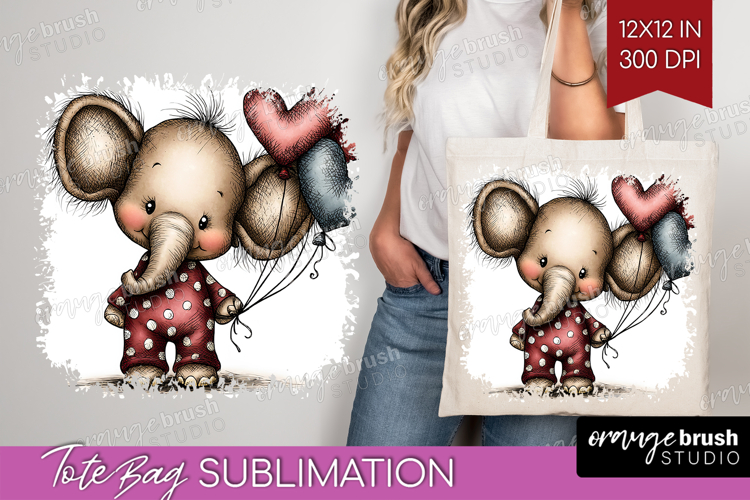 Elephant Valentine Tote Bag Whimsical Animal Tote Bag PNG