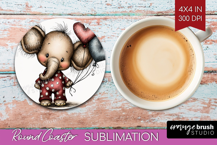 Elephant Valentine Round Coaster Whimsical Animal Coaster