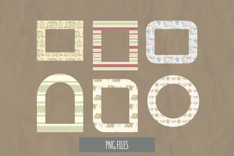 Vintage Floral Elephant Seamless Pattern Frame Set