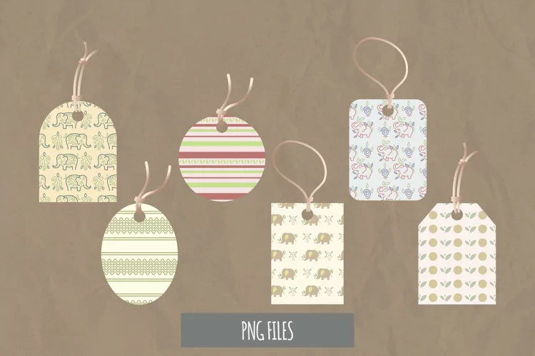 Vintage Floral Elephant Seamless Pattern Shaped Tag