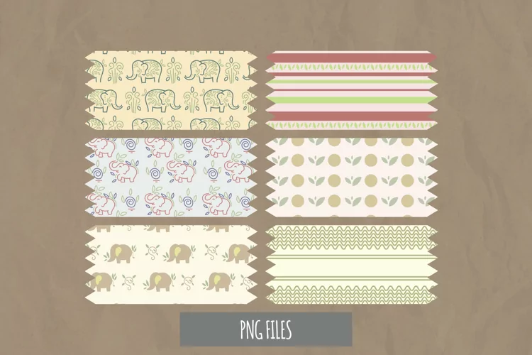 Vintage Floral Elephant Seamless Pattern Tape