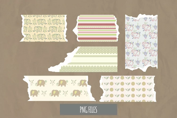 Vintage Floral Elephant Seamless Pattern Torn Paper