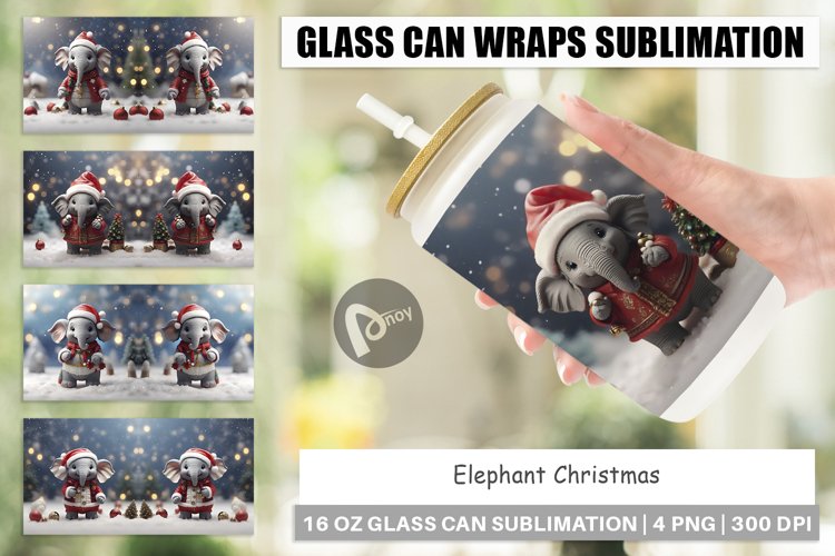 Glass Can Wraps Elephant Christmas