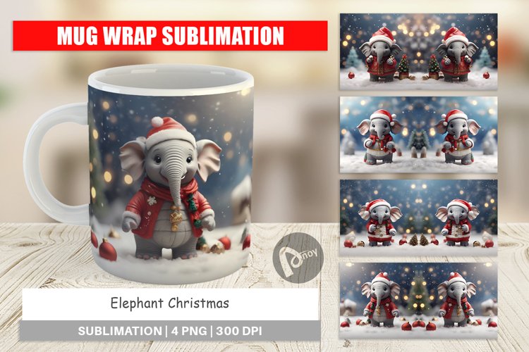 Mug sublimation design Elephant Christmas