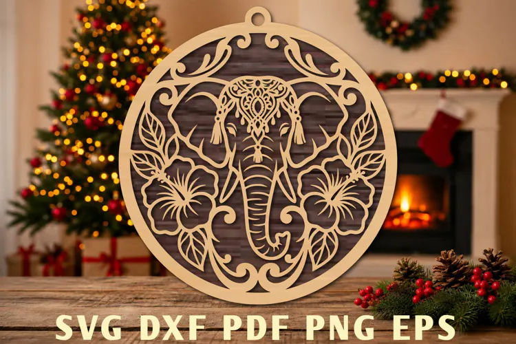 Elephant Christmas Laser Cut SVG