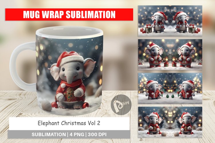 Mug sublimation design Elephant Christmas