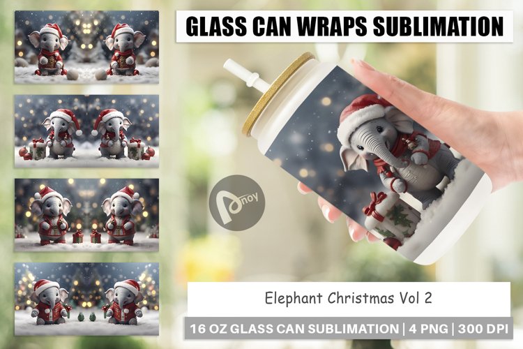 Glass Can Wraps Elephant Christmas