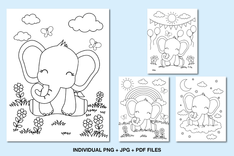 Elephant Coloring Pages for Kids, Animal Printable Coloring
