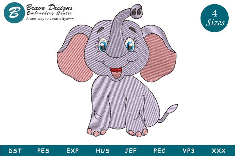 Cute Baby Elephant Machine Embroidery