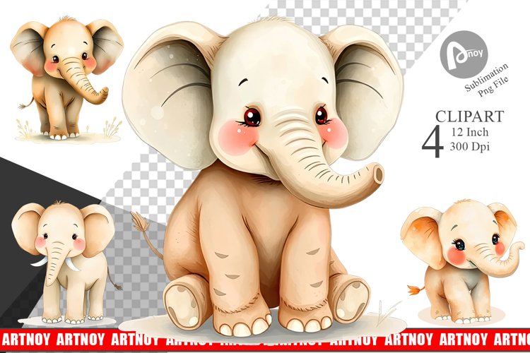 Watercolor Clipart Elephant Wildlife