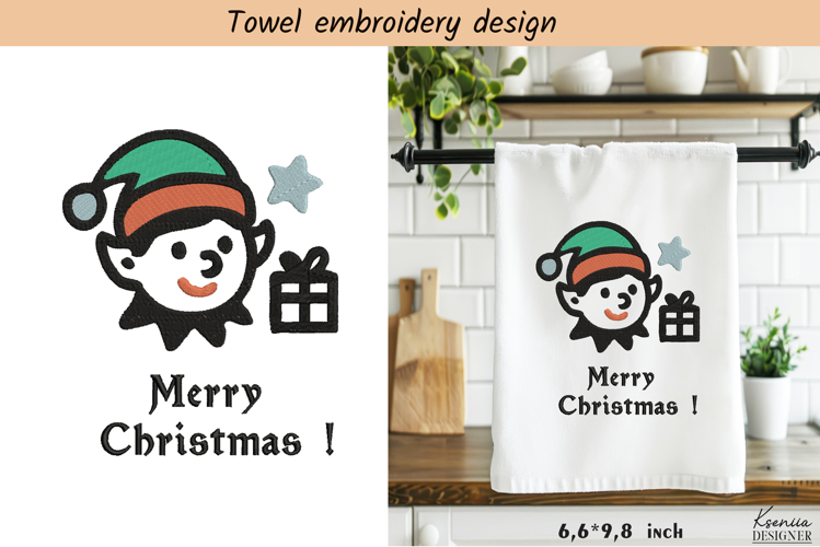 Funny Elf|Christmas Embroidery Towel Design