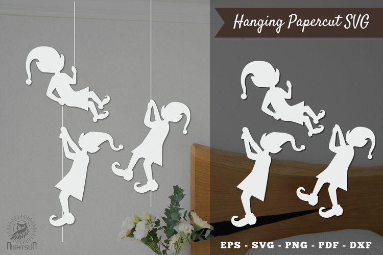 Elf Hanging Papercut SVG