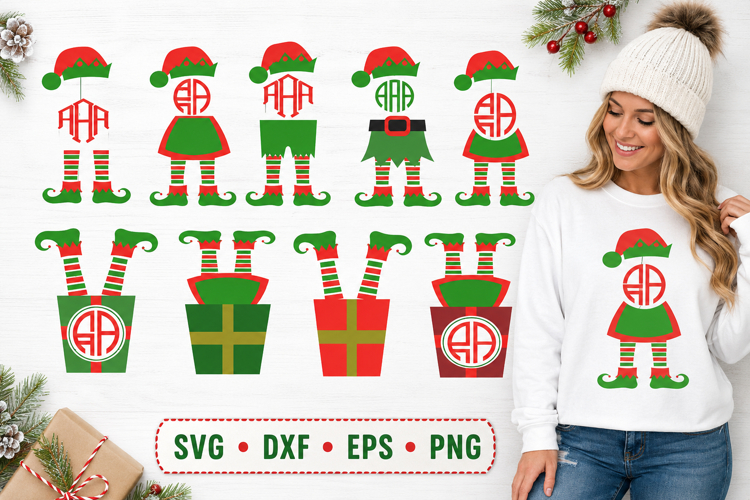 Christmas Svg | Christmas Elf Monogram Svg example image 1