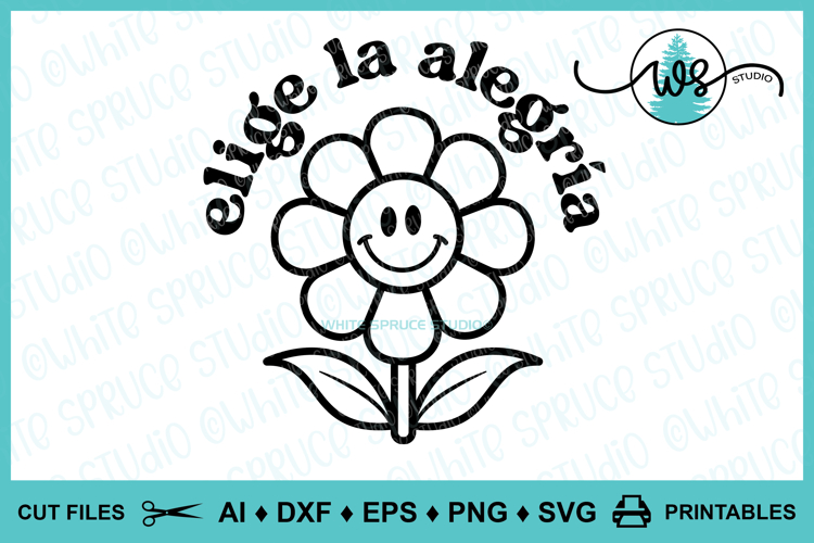 Elige la Alegría Retro SVG PNG DXF | Spanish Positive Quote