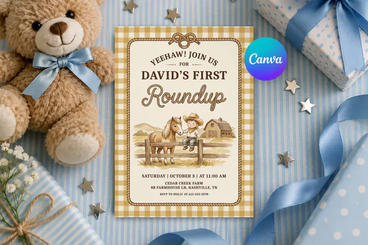 Cowboy Roundup Birthday Invitation Canva Template