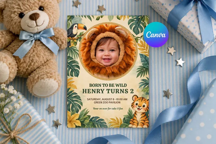 Jungle Safari Birthday Invitation Template Editable Canva