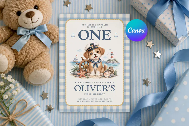 Sailor Puppy Birthday Invitation Template, Canva