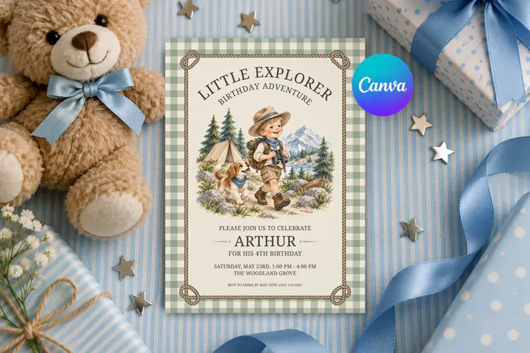 Little Explorer Birthday Invitation Canva Template