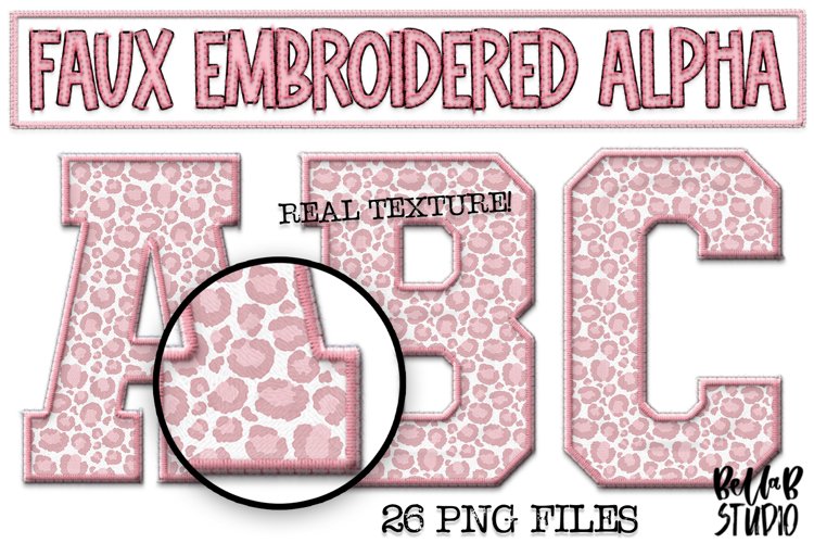 Faux Embroidery Alphabet Set, Varsity Alphabet, Pink Leopard example image 1