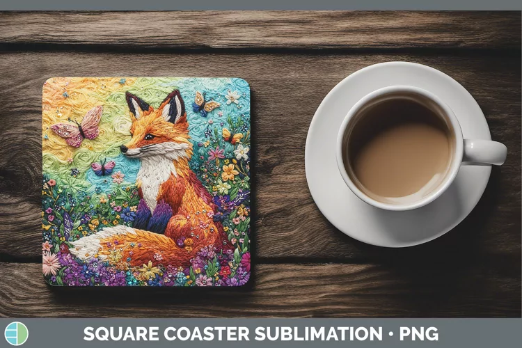 Embroider Fox Square Coaster Sublimation Coaster Designs