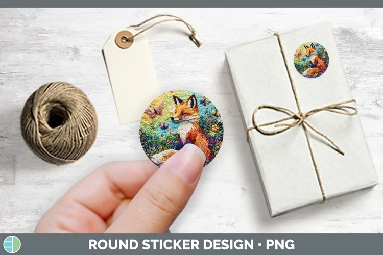 Embroider Fox Stickers | Round Labels Designs