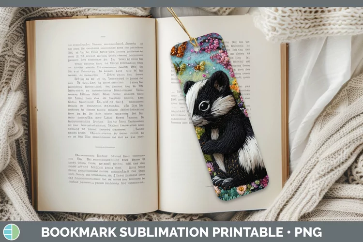 Embroider Skunk Bookmark Sublimation Printable Designs
