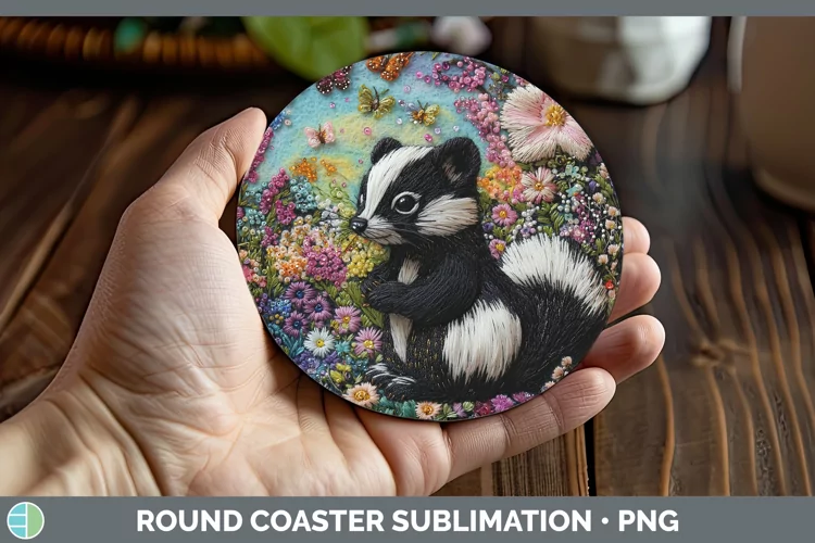 Embroider Skunk Round Coaster Sublimation Coaster Designs