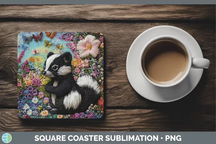 Embroider Skunk Square Coaster Sublimation Coaster Designs