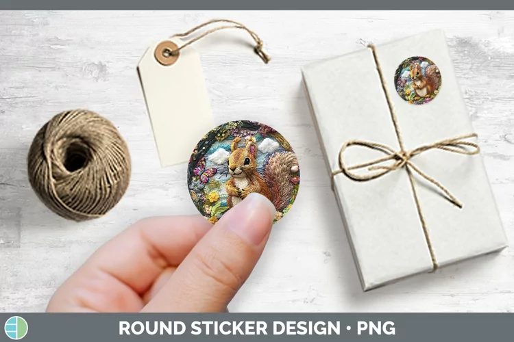 Embroider Squirrel Stickers | Round Labels Designs