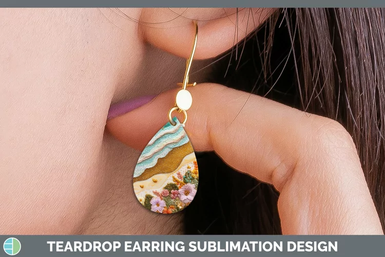 Embroidered Beach Teardrop Earrings Sublimation Earrings Des