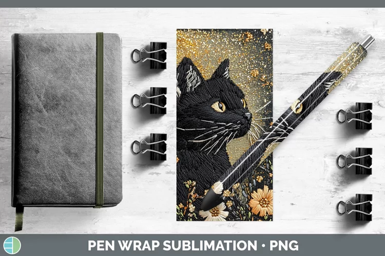 Embroidered Black Cat Pen Wrap Sublimation Pen Designs