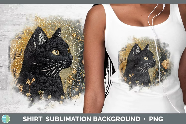 Embroidered Black Cat Shirt Sublimation Sublimation Backgrou