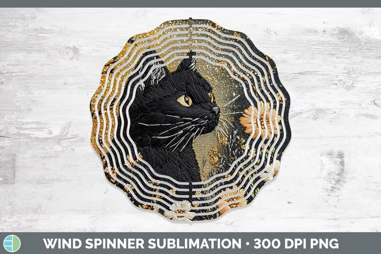 Embroidered Black Cat Wind Spinner Sublimation Spinner Desig
