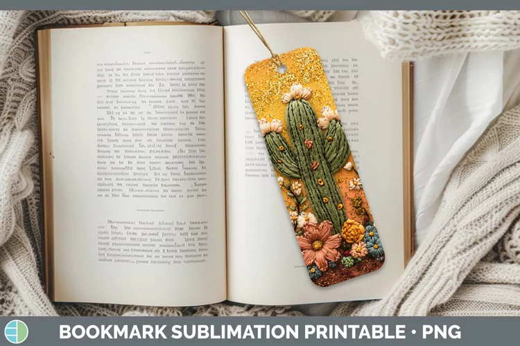 Embroidered Cactus Bookmark Sublimation Printable Designs
